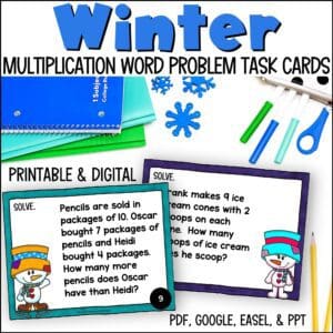 Winter Multiplication Word Problems Task Cards