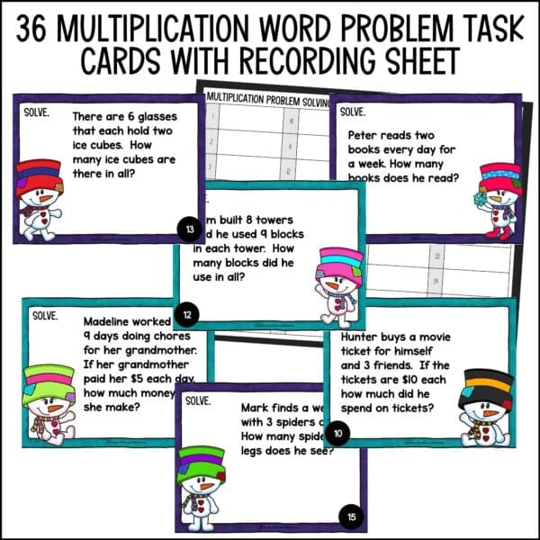 Winter Multiplication Word Problems Task Cards