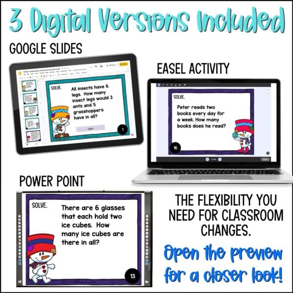 Winter Multiplication Word Problems Task Cards