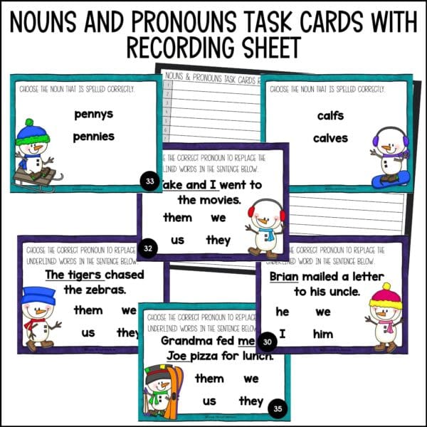 Winter Nouns and Pronouns Task Cards