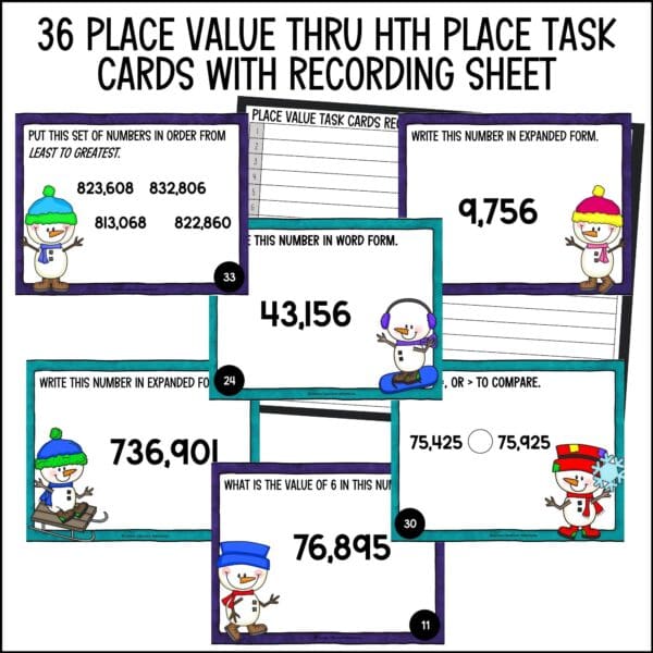 winter place value in large numbers task cards