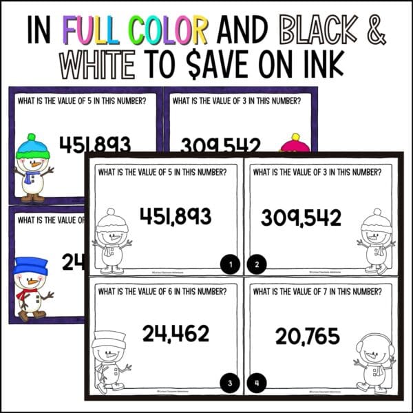 winter place value in large numbers task cards