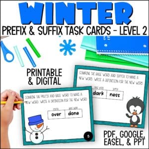 Winter Prefix and Suffix Task Cards
