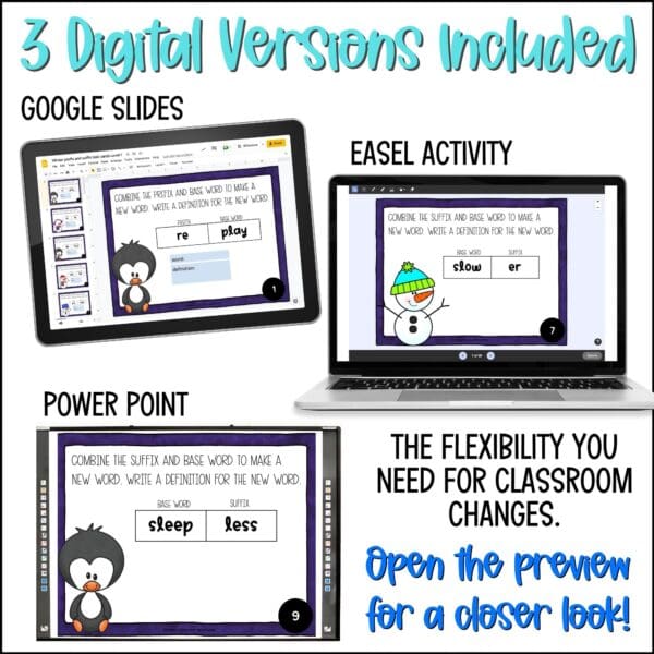 Winter Prefixes and Suffixes task cards