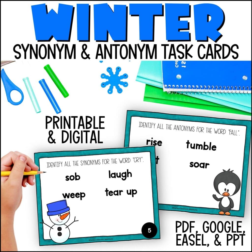 Winter Synonym and Antonym Task Cards Curious Classroom Adventures