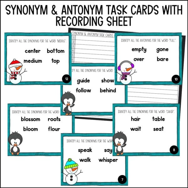 Winter Synonym and Antonym Task Cards