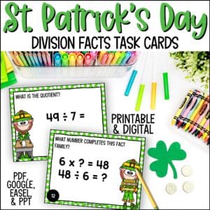 St. Patrick's Day division facts task cards
