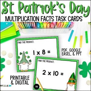 St. Patrick's Day math multiplication facts task cards