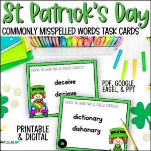 St. Patrick's Day commonly misspelled words task cards