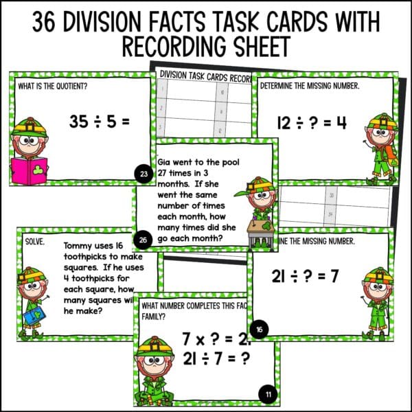 St. Patrick's Day division facts task cards