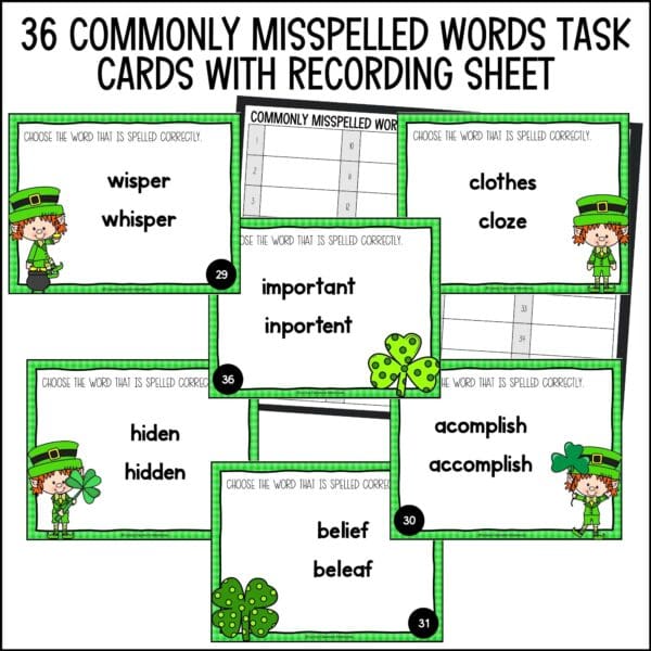 St. Patrick's Day commonly misspelled words task cards