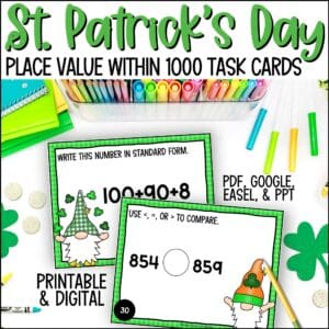 St. Patrick's Day place value task cards numbers within 1000