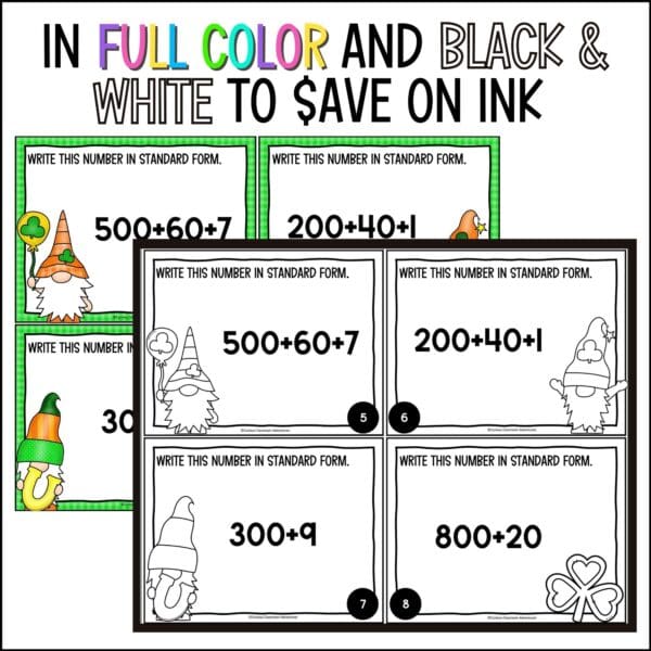 St. Patrick's Day place value task cards numbers within 1000