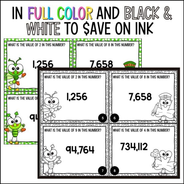 St. Patrick's Day place value task cards thru hundred thousand place