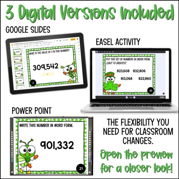 St. Patrick's Day place value task cards thru hundred thousand place