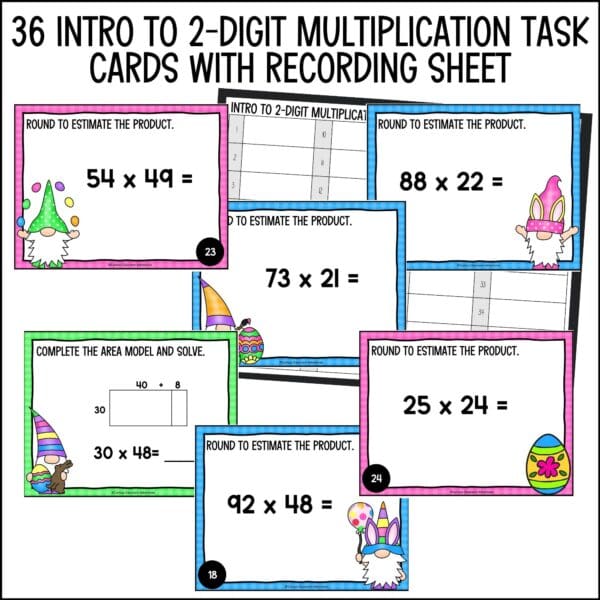 Easter Introducing 2-digit by 2-digit Multiplication task cards