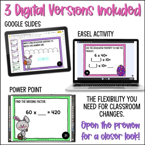 Easter Introducing 2-Digit by 1-Digit Multiplication task cards for spring