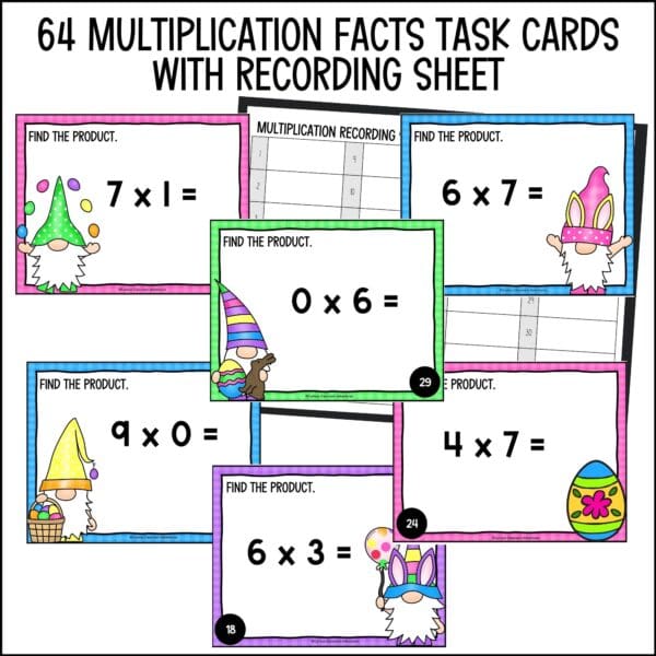 Easter multiplication facts task cards