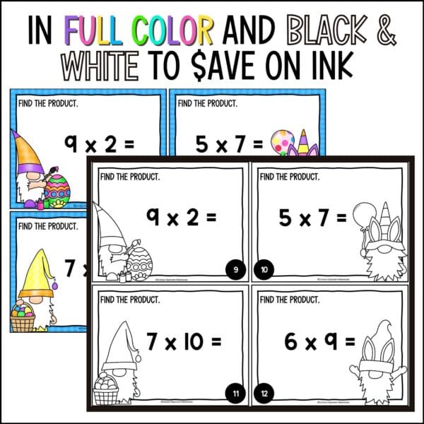 Easter multiplication facts task cards