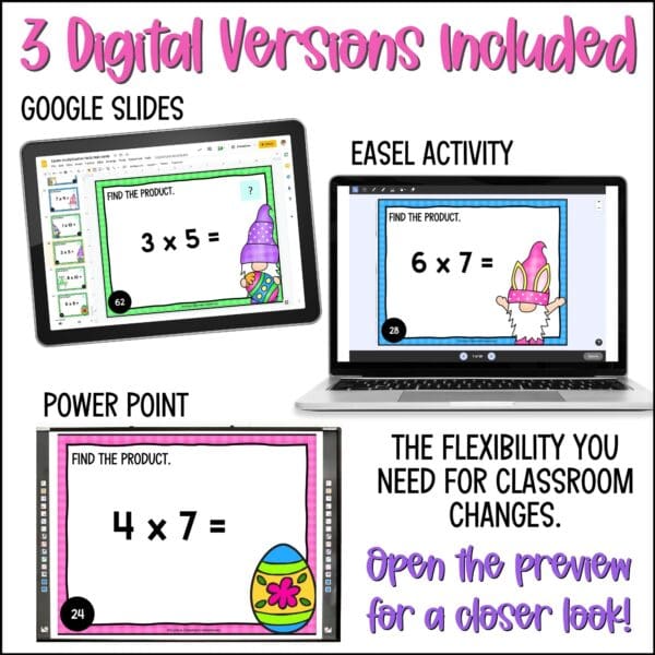 Easter multiplication facts task cards