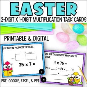 easter 2-digit by 1-digit multiplication task cards for spring