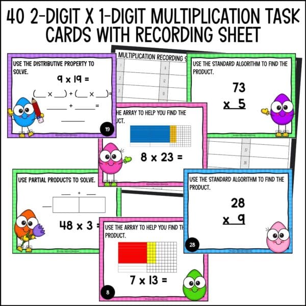 easter 2-digit by 1-digit multiplication task cards for spring