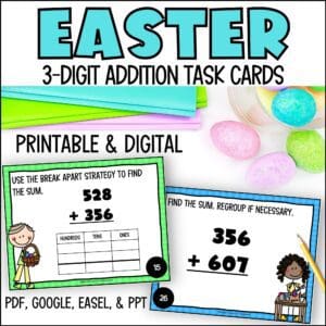 easter 3-digit addition task cards for spring
