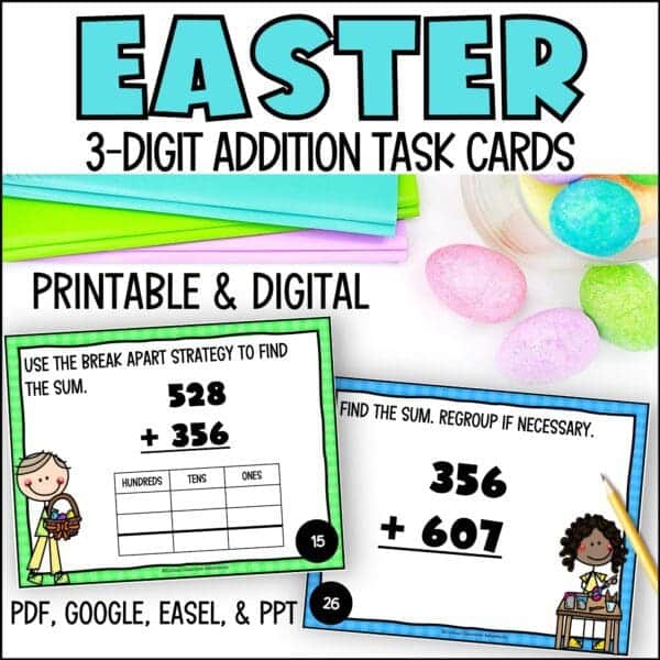 easter 3-digit addition task cards for spring