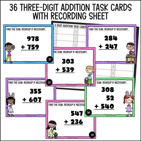 easter 3-digit addition task cards for spring