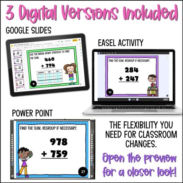 easter 3-digit addition task cards for spring