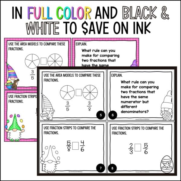 easter Comparing and Ordering Fractions task cards for spring