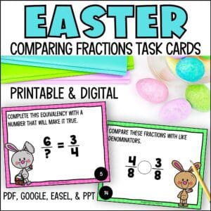 easter comparing fractions task cards for spring