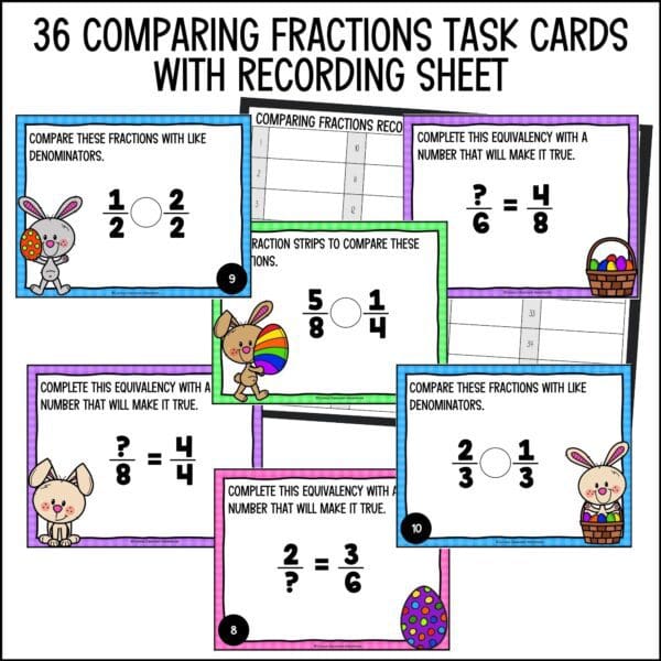 easter comparing fractions task cards for spring