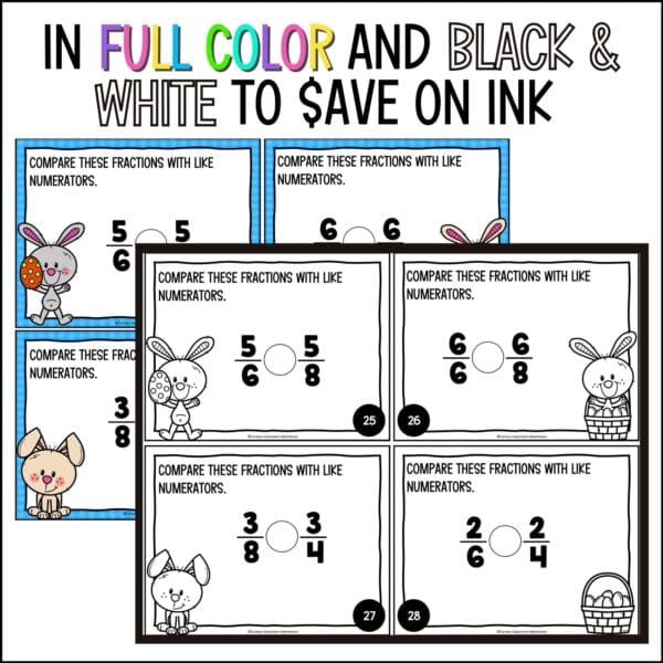 easter comparing fractions task cards for spring