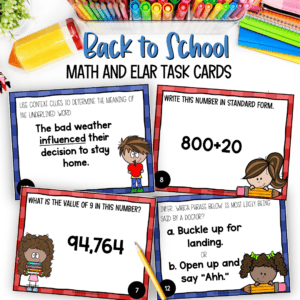back to school task cards for math and language arts
