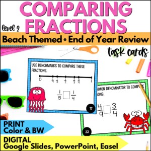 end of year comparing fractions 2 task cards summer activities