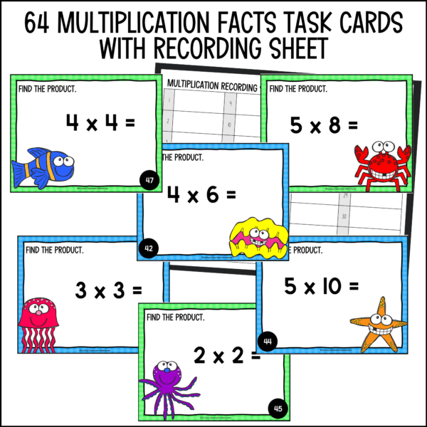 end of year multiplication facts task cards for summer