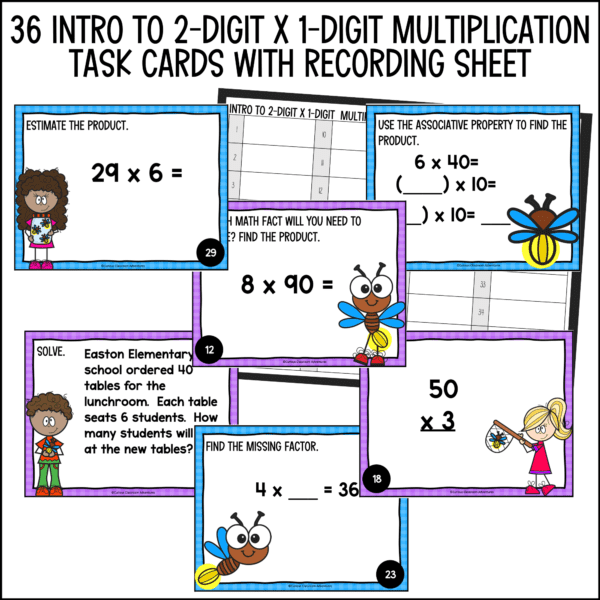 end of year intro to 2-digit by 1-digit multiplication task cards for summer