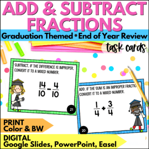 end of year add and subtract fractions task cards for summer