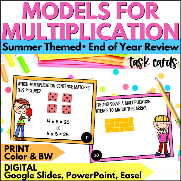 end of year models for multiplication summer task cards