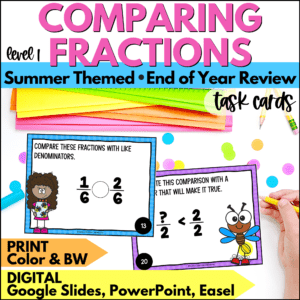 end of year comparing fractions task cards for summer L1