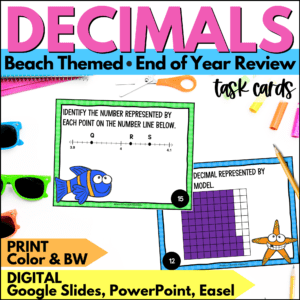 end of year decimals task cards summer activities