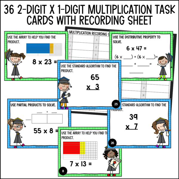 end of year 2-digit by 1-digit multiplication task cards