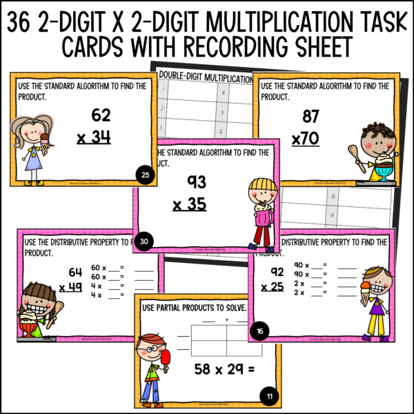 end of year 2-digit by 2-digit multiplication task cards summer activities - summer 2-digit by 2-digit multiplication task cards