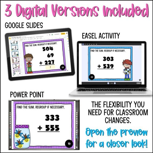 end of year 3-digit addition task cards summer activities