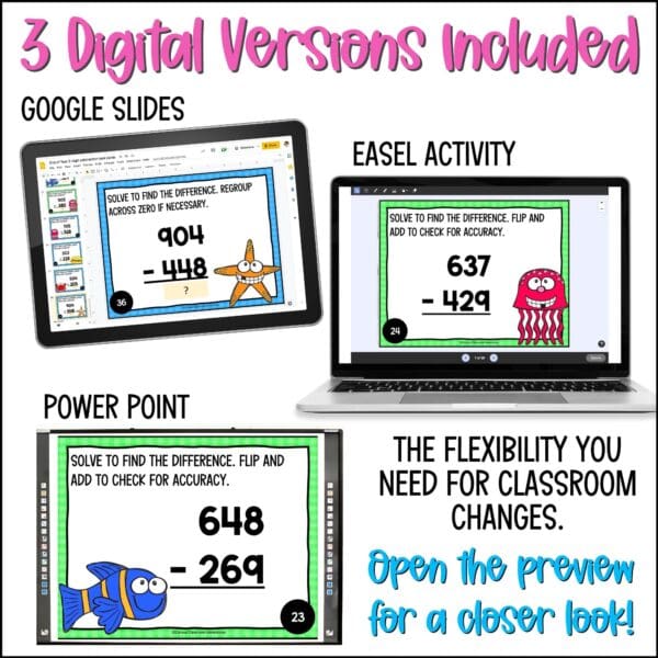 end of year 3-digit subtraction task cards summer activities