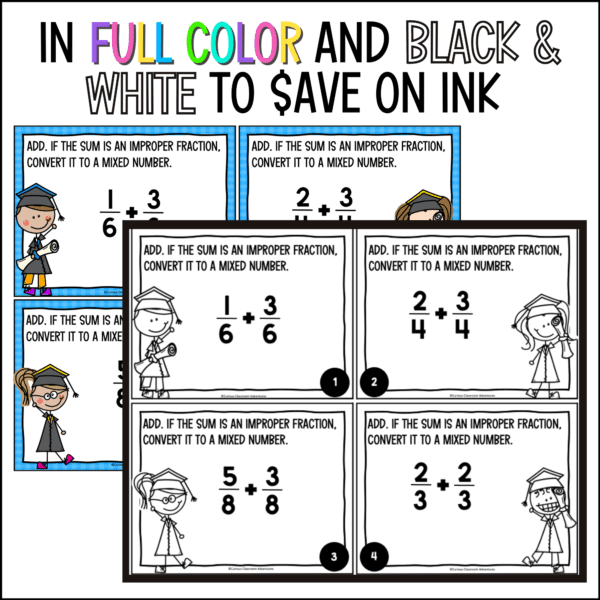 end of year add and subtract fractions task cards for summer