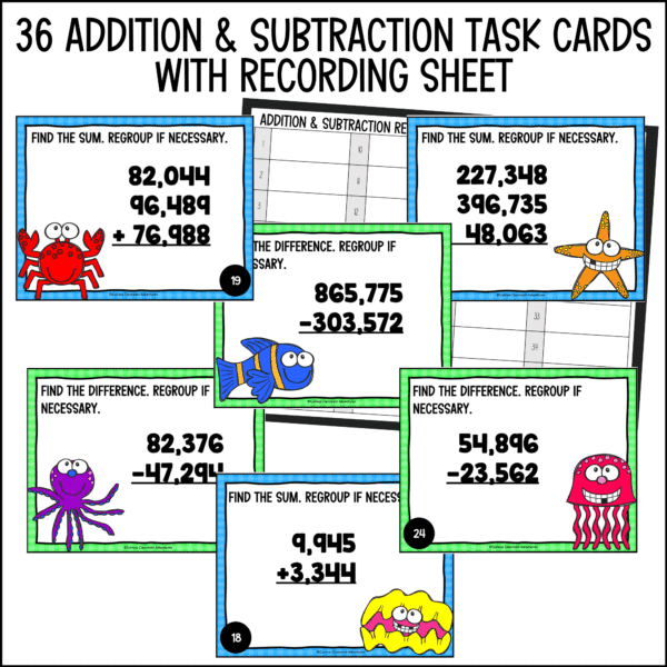 end of year addition and subtraction task cards