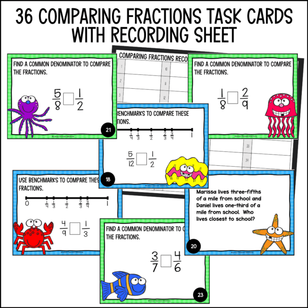 end of year comparing fractions 2 task cards summer activities