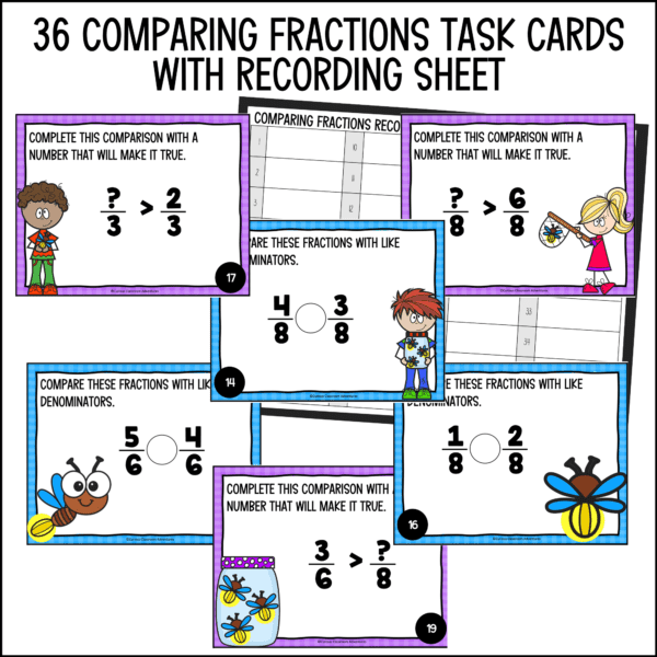 end of year comparing fractions task cards for summer L1